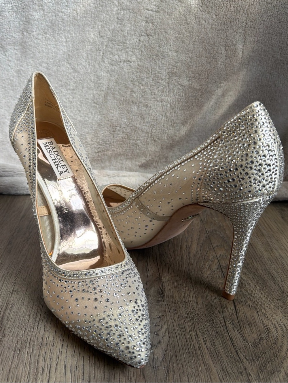 Badgley Mischka Crystal Mesh Pointed Toe Pumps Bridal Heel Multiple Sizes
